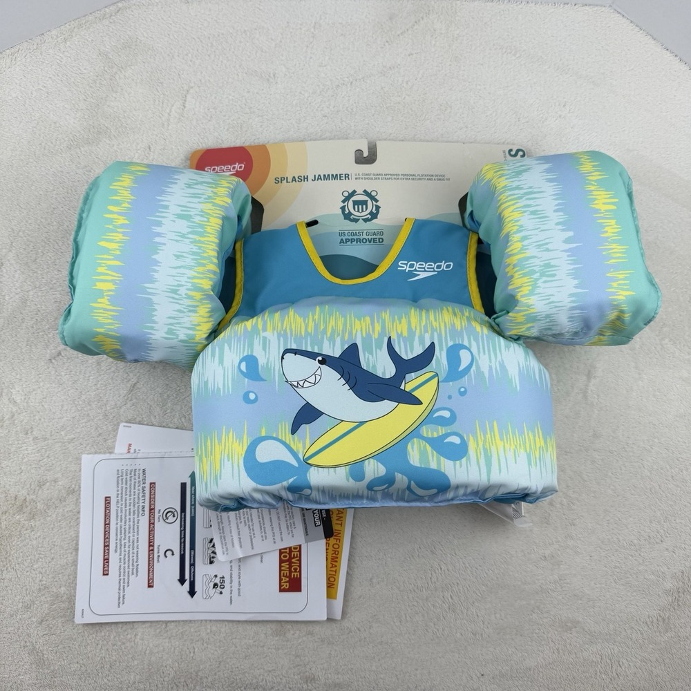 Speedo Splash Jammer Blue/Yellow Shark: Polyethylene Life Vest,‎ Child 33-55 lbs
